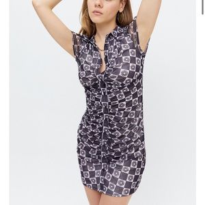 NWT UO Riko Mesh Button-Front Mini Dress Black XS